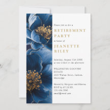 Elegantes Navy Blue Gold Floral Retirement Party