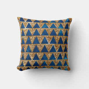 Elegantes Navy Blue Gold Glitzer Triangle Muster Kissen
