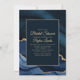 Elegantes Navy Blue Gold Marmor Brautparty Einladung