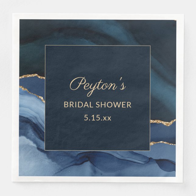 Elegantes Navy Blue Gold Marmor Brautparty Paper Serviette (Vorderseite)
