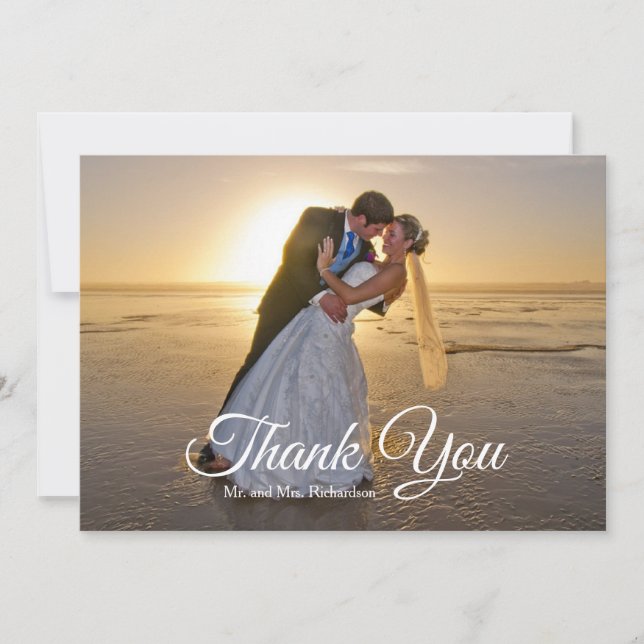 Elegantes Navy Blue Gold Palm Tree Wedding Foto Dankeskarte (Vorderseite)