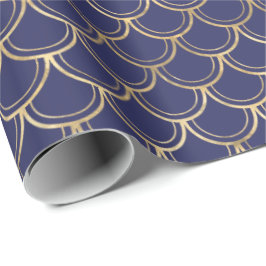 Elegantes Navy Blue Gold Scallop Muster Geschenkpapier