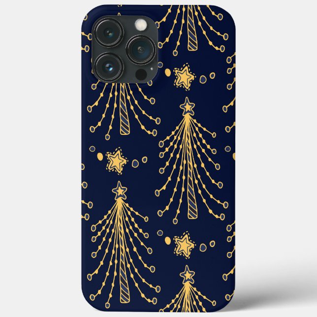 Elegantes Navy Blue Gold Weihnachtsbaum Star Muste Case-Mate iPhone Hülle (Rückseite)