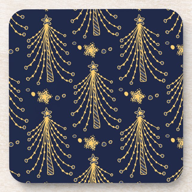 Elegantes Navy Blue Gold Weihnachtsbaum Star Muste Getränkeuntersetzer (Vorderseite)