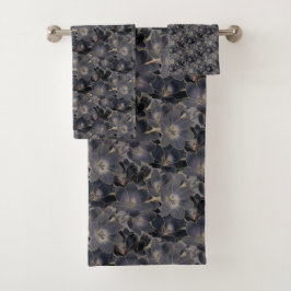 Elegantes Navy Blue & Gray Floral Muster Badhandtuch Set