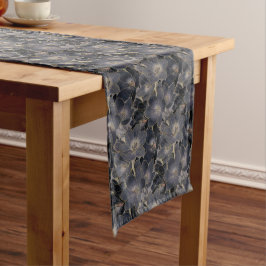 Elegantes Navy Blue & Gray Floral Muster Mittelgroßer Tischläufer