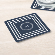 Elegantes Navy Blue Monogramm mit weißem Rahmen