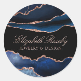 Elegantes Navy Blue Rose Gold Agate Geode Business Runder Aufkleber
