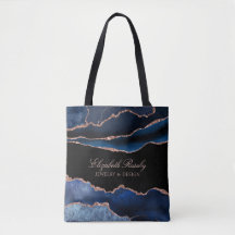 Elegantes Navy Blue Rose Gold Agate Geode Business
