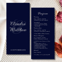 Elegantes Navy Blue & Silver Script Hochzeitsprogr Programm