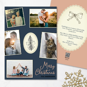 Elegantes Navy Blue und Dusty Rose Weihnachts-Foto Feiertagskarte