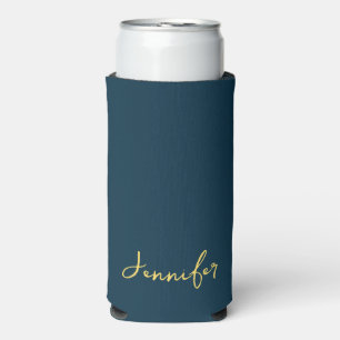 Elegantes Navy Blue und Gold Script Personalisiert Selters Dosenkühler