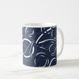 Elegantes Navy Blue & White Mit Monogramm Pattern Kaffeetasse