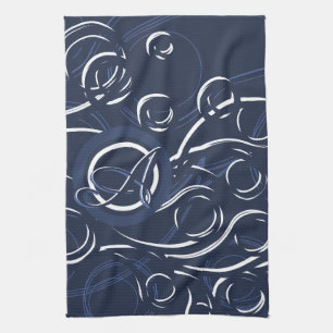 Elegantes Navy Blue & White Modern Monogram Muster Geschirrtuch