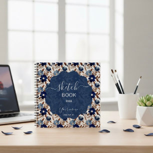 Elegantes Navy-Blumenmuster Notizbuch