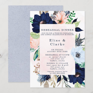 Elegantes Navy Blush Pink Florals Probe Abendessen Einladung