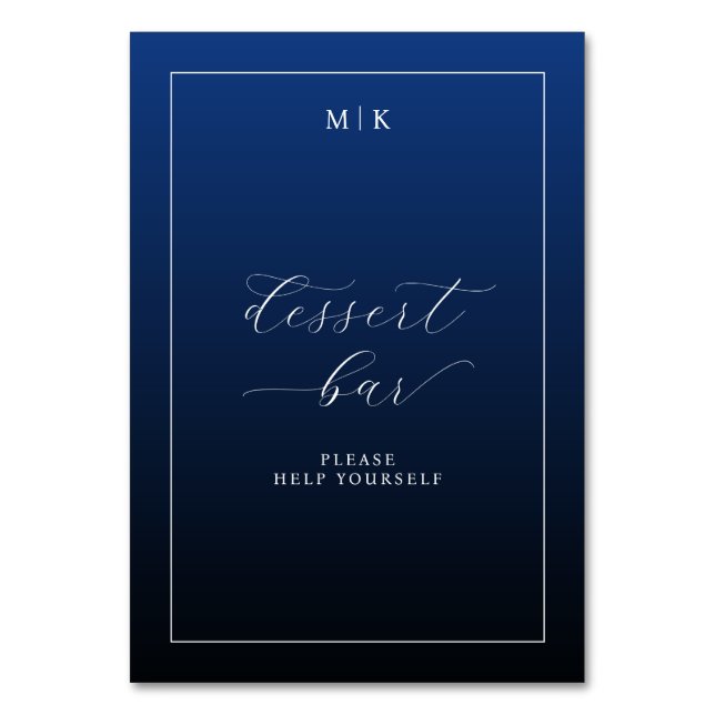 Elegantes Navy-Dessertbar-Schild Tischnummer (Vorderseite)