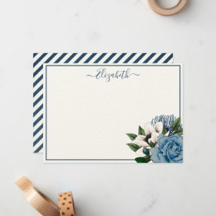 Elegantes Navy & Dusty Blue Florales Personalisier Mitteilungskarte