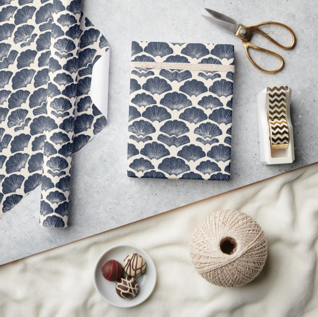 Elegantes Navy-Fanraster Geschenkpapier (Kunsthandwerk)