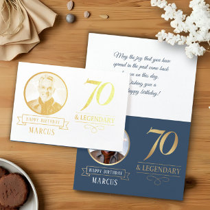 Elegantes Navy & Gold 70. & Legendäres Geburtstag Folienkarte