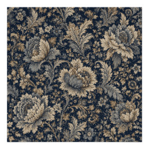 Elegantes Navy-Gold-Botanik-Textilmuster Fotodruck