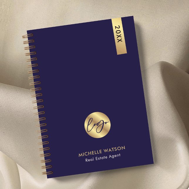 Elegantes Navy & Gold Custom Business Logo 2025 Planer (Elegant navy and gold logo business planner with your custom text)