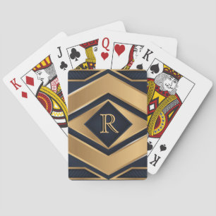 Elegantes Navy Gold Geometrisches Monogramm Sport Spielkarten