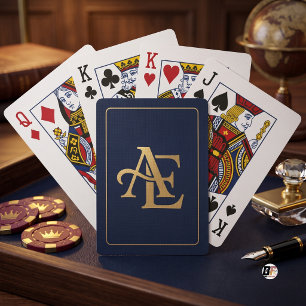 Elegantes Navy-Gold-Klassiker-Monogramm Spielkarten