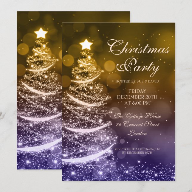 Elegantes Navy & Gold Weihnachts-Party Sparkle Einladung (Vorne/Hinten)