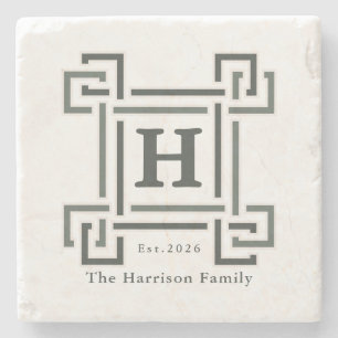 Elegantes Navy-Grau-Monogramm Familienname Steinuntersetzer