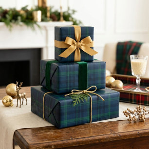 Elegantes Navy-Grün-Tartan-Karo-Klassiker-Weihnach Geschenkpapier