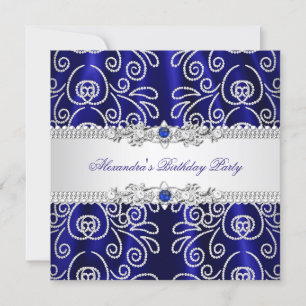 Elegantes Navy Königlich Blaues Spitze Diamant Ove Einladung