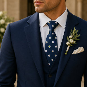 Elegantes Navy-Mikro-Daisy-Blumenmuster Krawatte