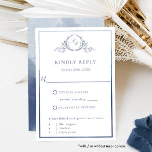 Elegantes Navy Monogramm mit Watercolor Wedding RS RSVP Karte