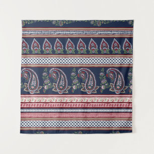 Elegantes Navy-Paisley: Zeitloses Randdesign Wandteppich