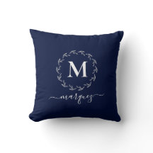 Elegantes Navy Personalisiert Wreath Monogramm