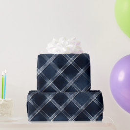 Elegantes Navy Silber Luxus-Gitter-Karomuster Geschenkpapier