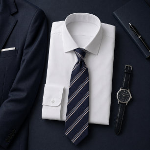 Elegantes Navy Silber-Streifenmuster Krawatte