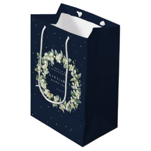 Elegantes Navy-Snowberry+Eucalyptus-Brautparty Mittlere Geschenktüte
