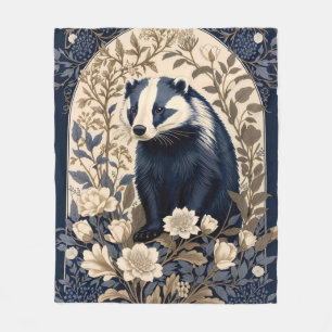 Elegantes Navy- und Creme-Dachs-Blumenmuster Fleecedecke