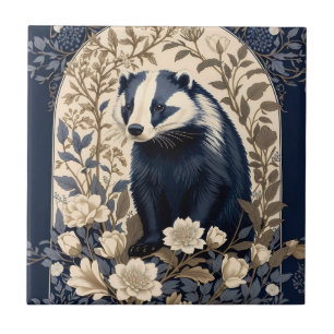 Elegantes Navy- und Creme-Dachs-Floral Fliese