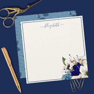 Elegantes Navy und Dusty Blue Florales Personalisi Mitteilungskarte
