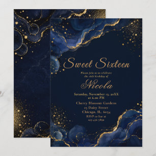 Elegantes Navy- und Gold-Alkohol-Tinte Sweet Sixte Einladung