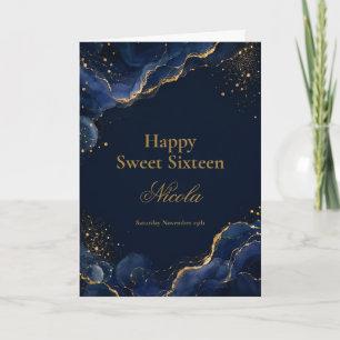 Elegantes Navy- und Gold-Alkohol-Tinte Sweet Sixte Karte