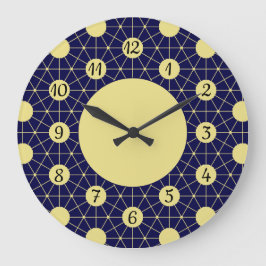 Elegantes Navy-und-Gold-Geometriekachel-Muster Große Wanduhr