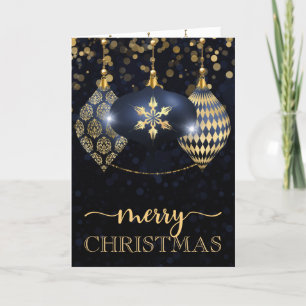 Elegantes Navy- und Gold-Kugeln Frohe Weihnachten