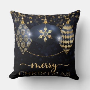 Elegantes Navy- und Gold-Kugeln Frohe Weihnachten Kissen
