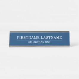 Elegantes Navy und Weiß mit Namens Titel Einfache  Schreibtischnamensplakette