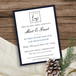 Elegantes Navy Weiß Ihr Logo Workshop Event Dinner Postkarte