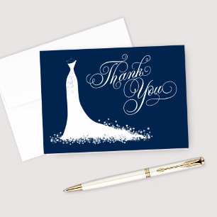 Elegantes Navy White Wedding Gown Brautparty Dankeskarte